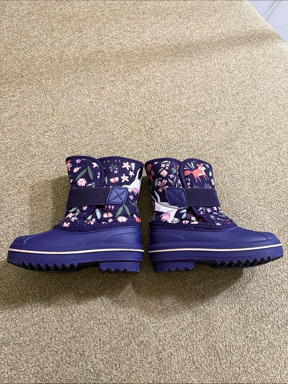 The Children's Place Navy Purple Floral Snow Boots with Pink Accents Sz 7